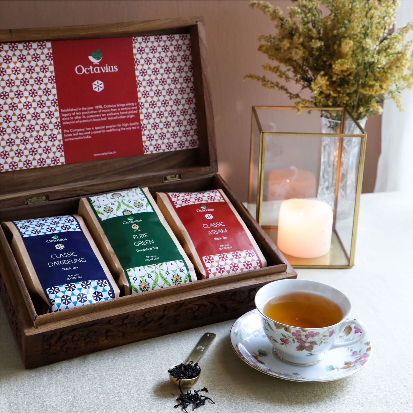 Indian Tea Collection - Premium Black & Green Whole Leaf Teas In Handcrafted Sheesham Wood Box 2560g