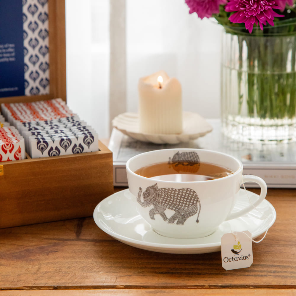 Assortment of fine teas - 90 teabags in Floral Cutwork Wooden box 90teabags