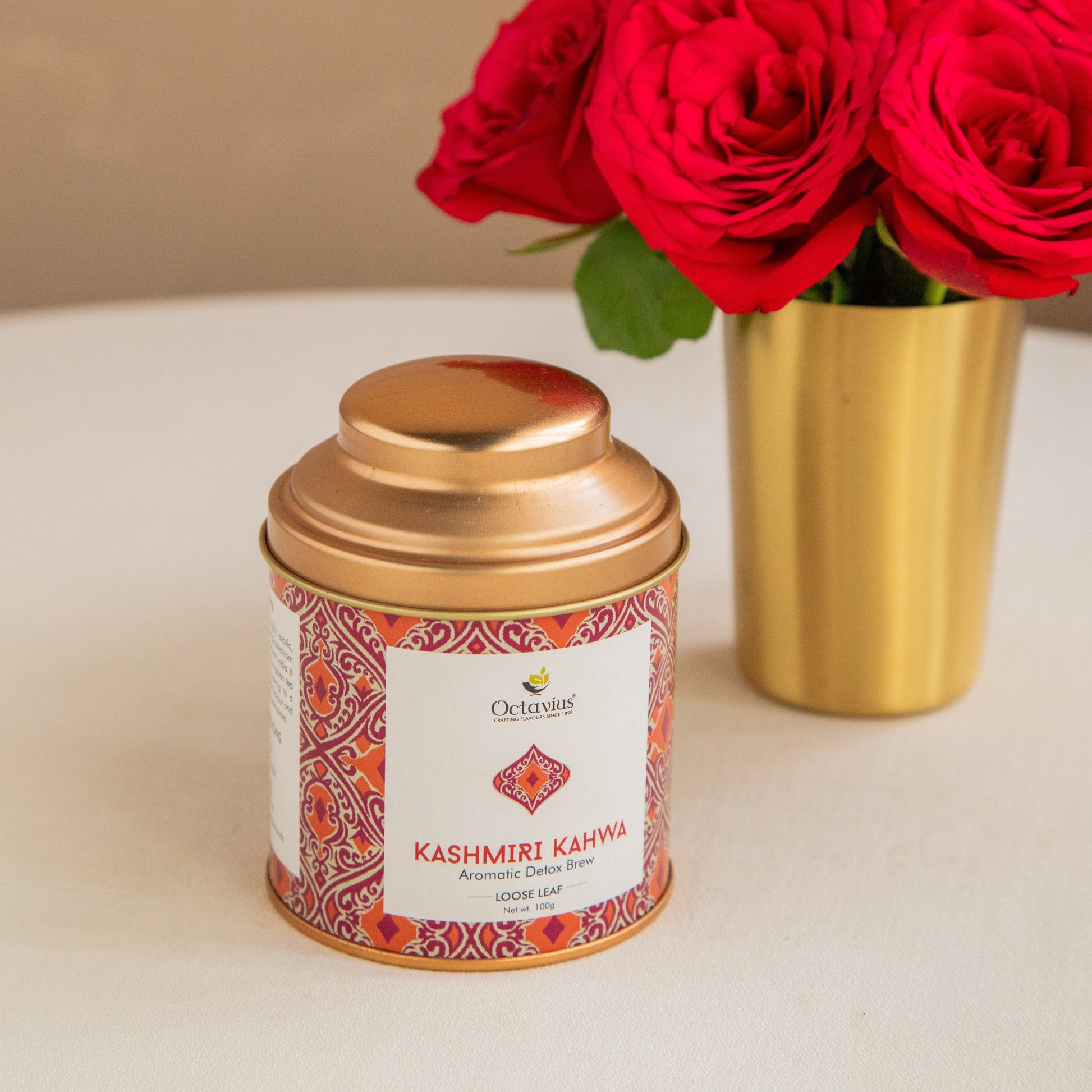 Kashmiri Kahwa Green Tea Loose Leaf in Tin Caddy  - 100 Gms 100g