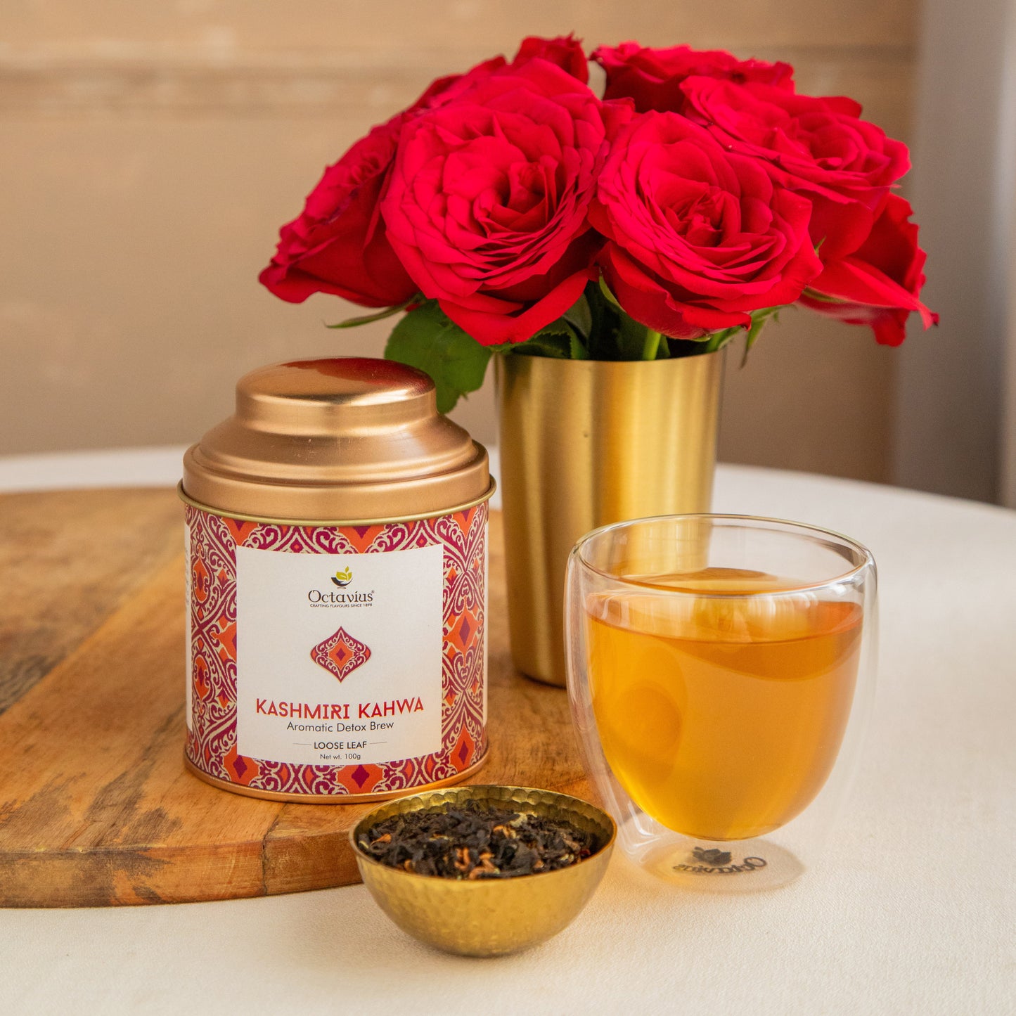 Kashmiri Kahwa Green Tea Loose Leaf in Tin Caddy  - 100 Gms 100g