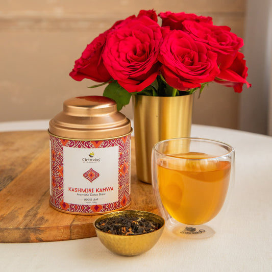 Kashmiri Kahwa Green Tea Loose Leaf in Tin Caddy  - 100 Gms 100g