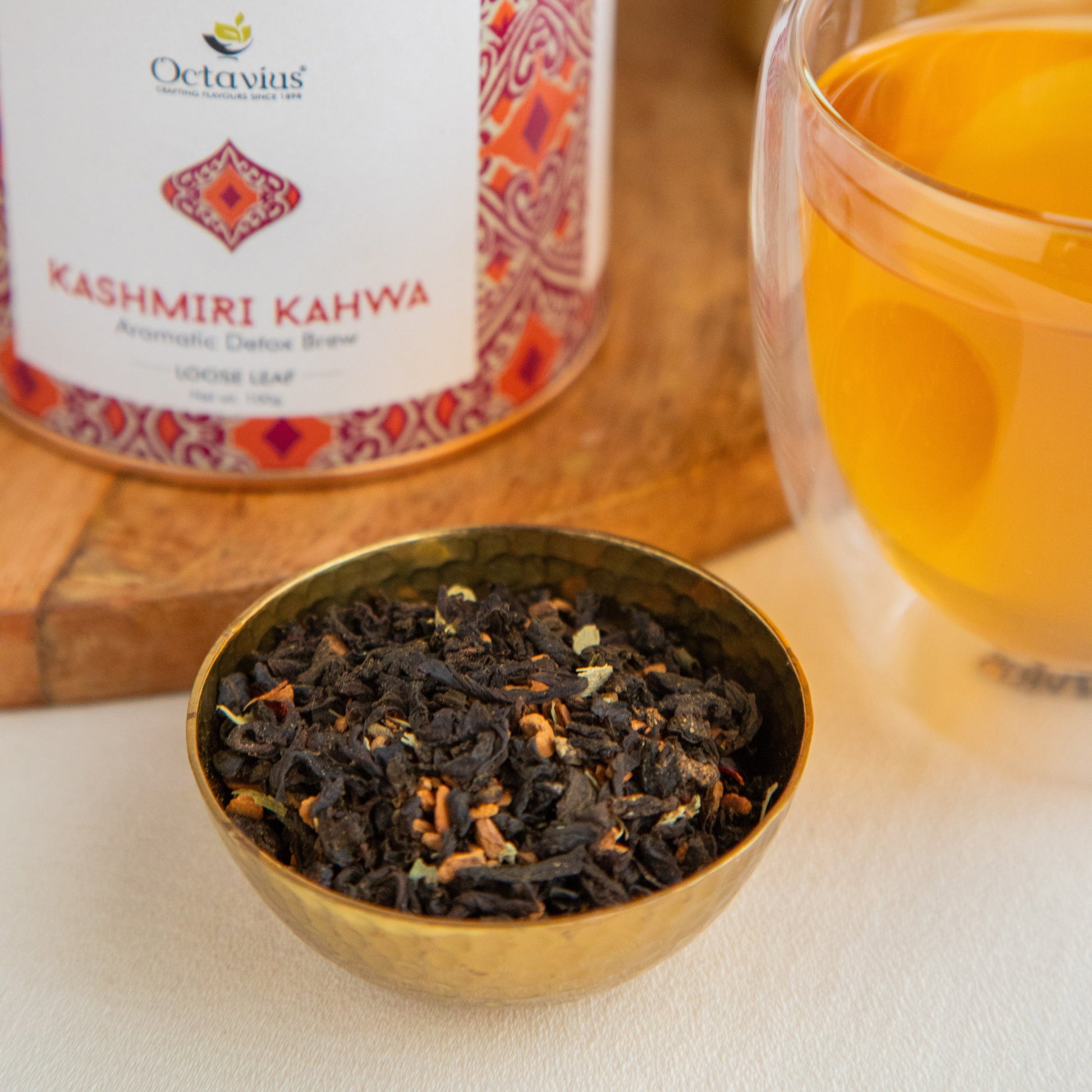 Kashmiri Kahwa Green Tea Loose Leaf in Tin Caddy  - 100 Gms 100g