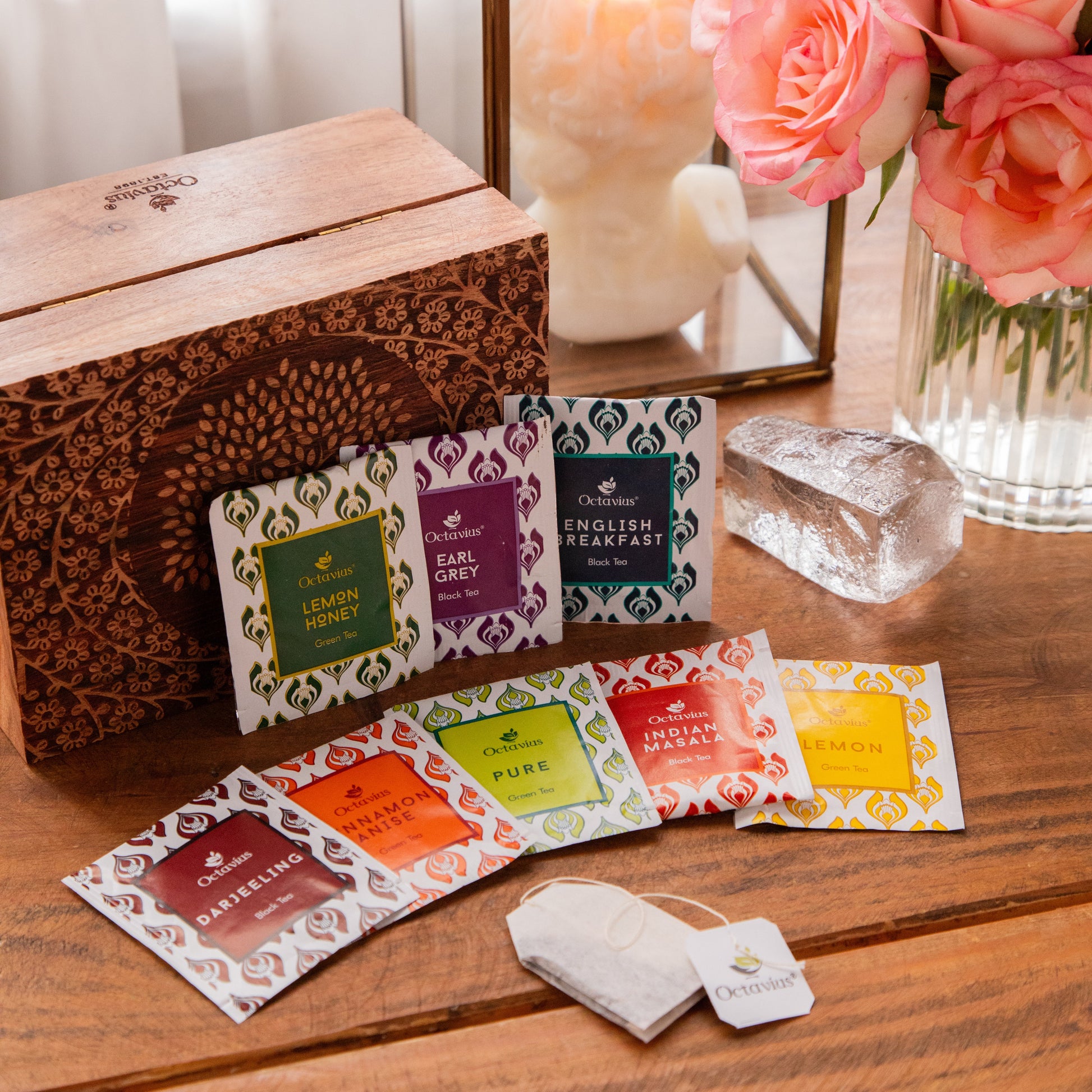 Tea Explorers’ Collection in Tree of Life Wooden Caddy (50 Enveloped Teabags) 50 Tea Bags