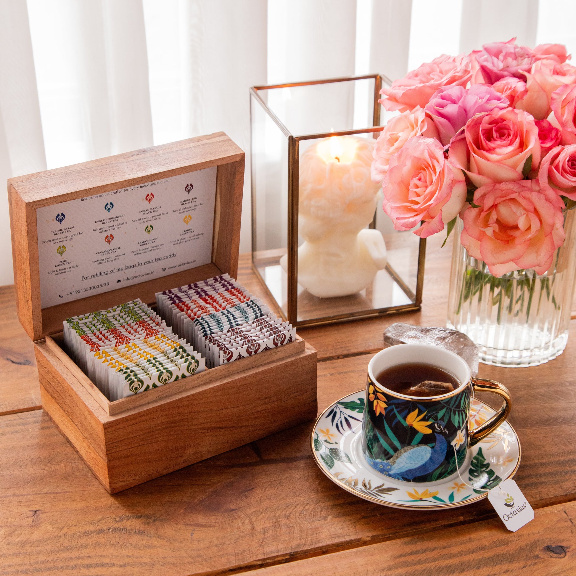 Tea Explorers’ Collection in Heritage Mandala Wooden Caddy – 50 Enveloped Teabags 50 Tea Bags