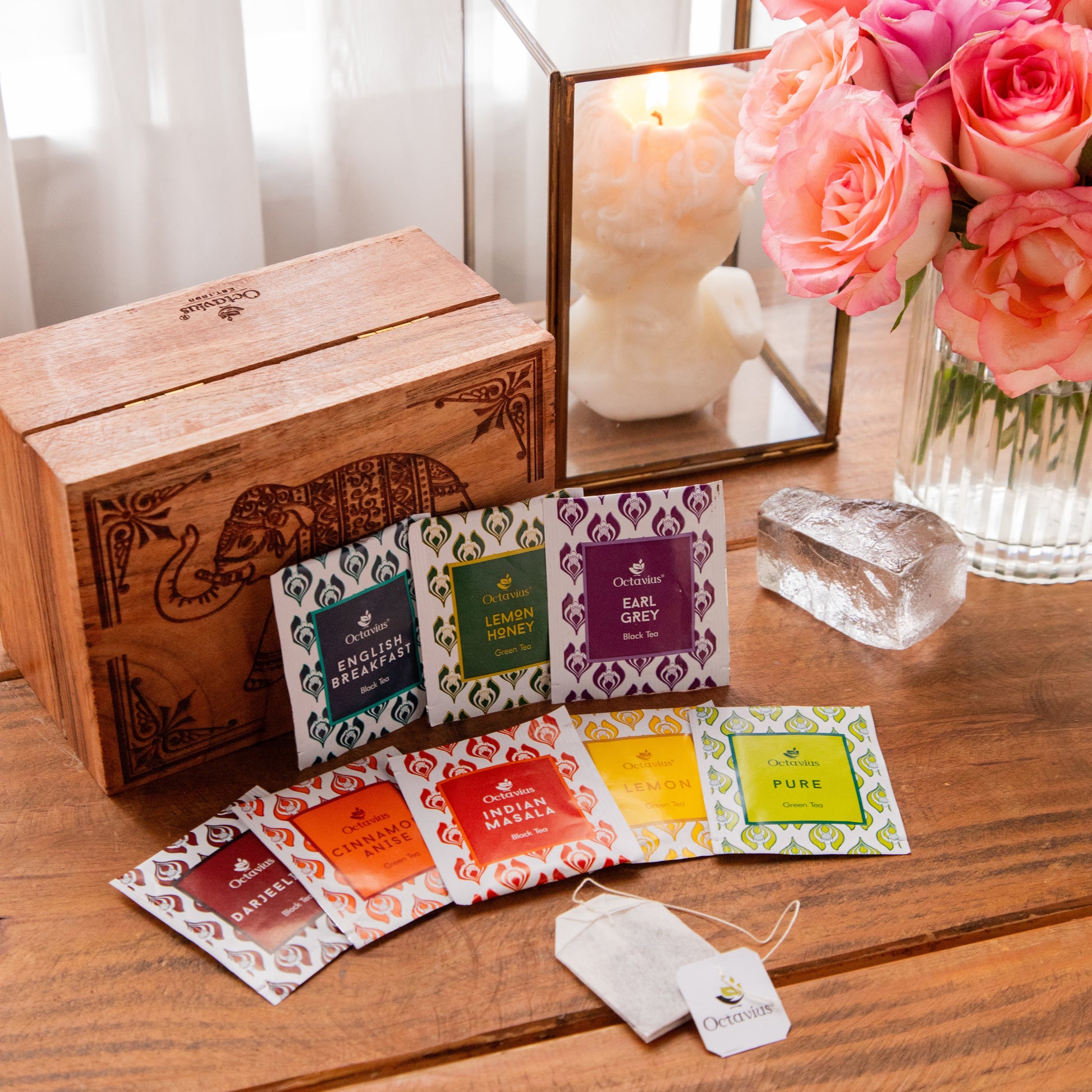 Tea Explorers’ Collection in Imperial Elephant Wooden Caddy (50 Enveloped Teabags) 50 Tea Bags