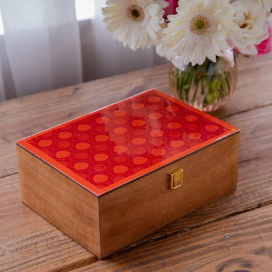 Assortment of Fine Teas - 90 Black & Green Teabags in Handcrafted Wooden Box with Traditional Indian Lotus Print 2g