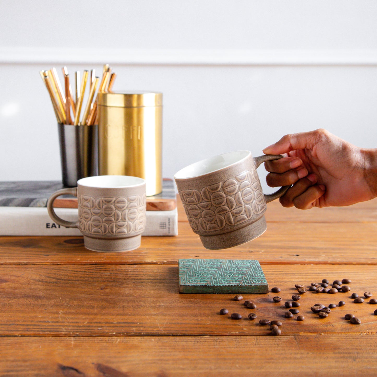 TerraCraft Collection Mocha Earth Ceramic Mug – 380 ml (Set of 2, Brown) 380ml