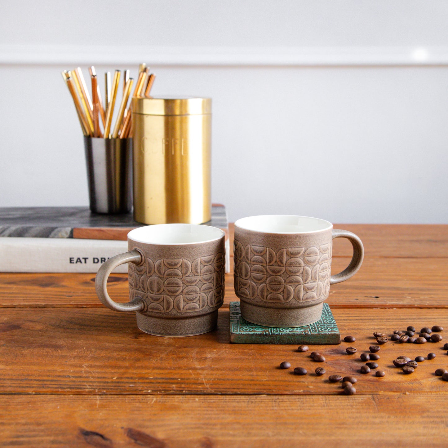 TerraCraft Collection Mocha Earth Ceramic Mug – 380 ml (Set of 2, Brown) 380ml