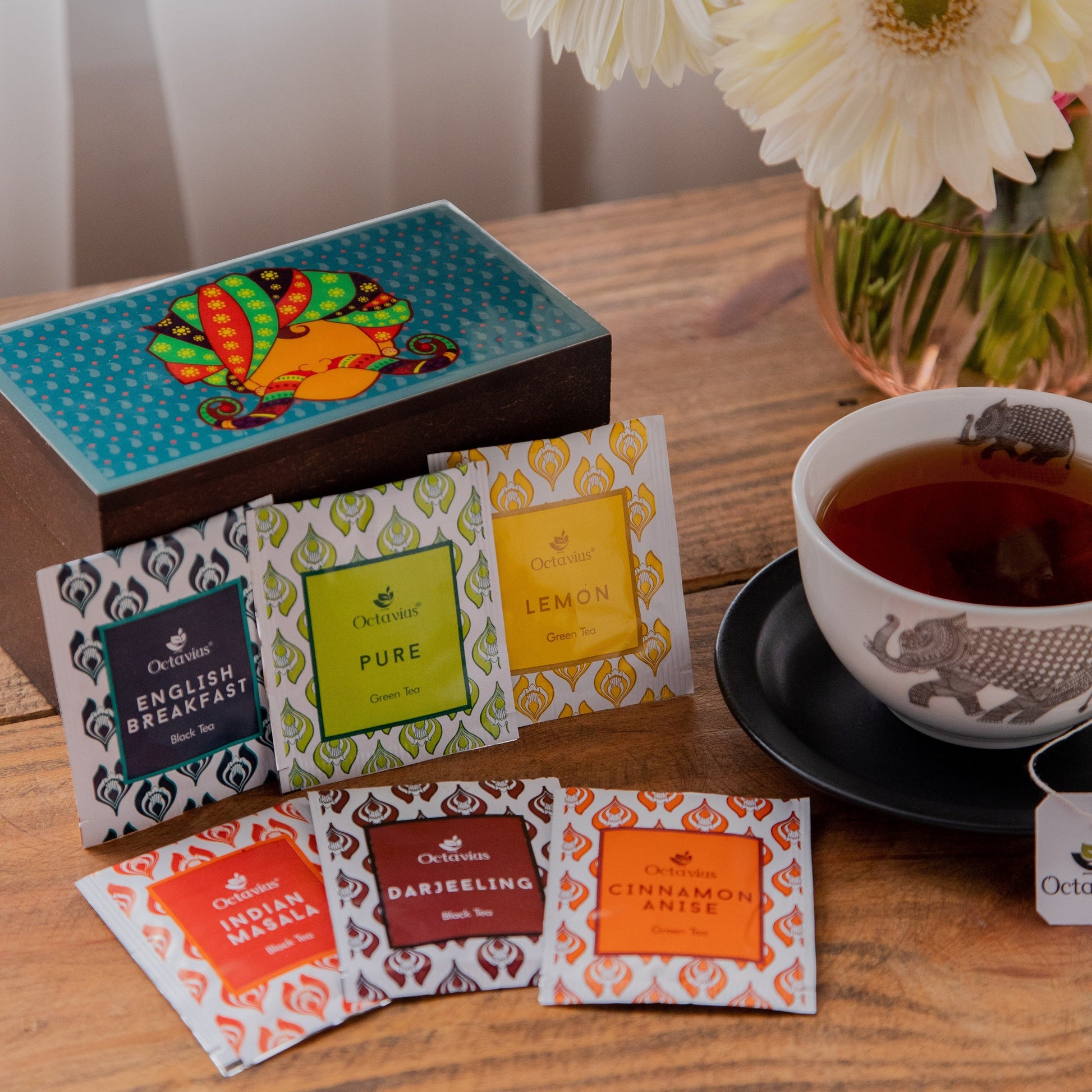 Assortment of Fine Teas- 30 Teabags in Desi print Wooden box 30teabags
