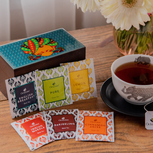 Assortment of Fine Teas- 30 Teabags in Desi print Wooden box 30teabags