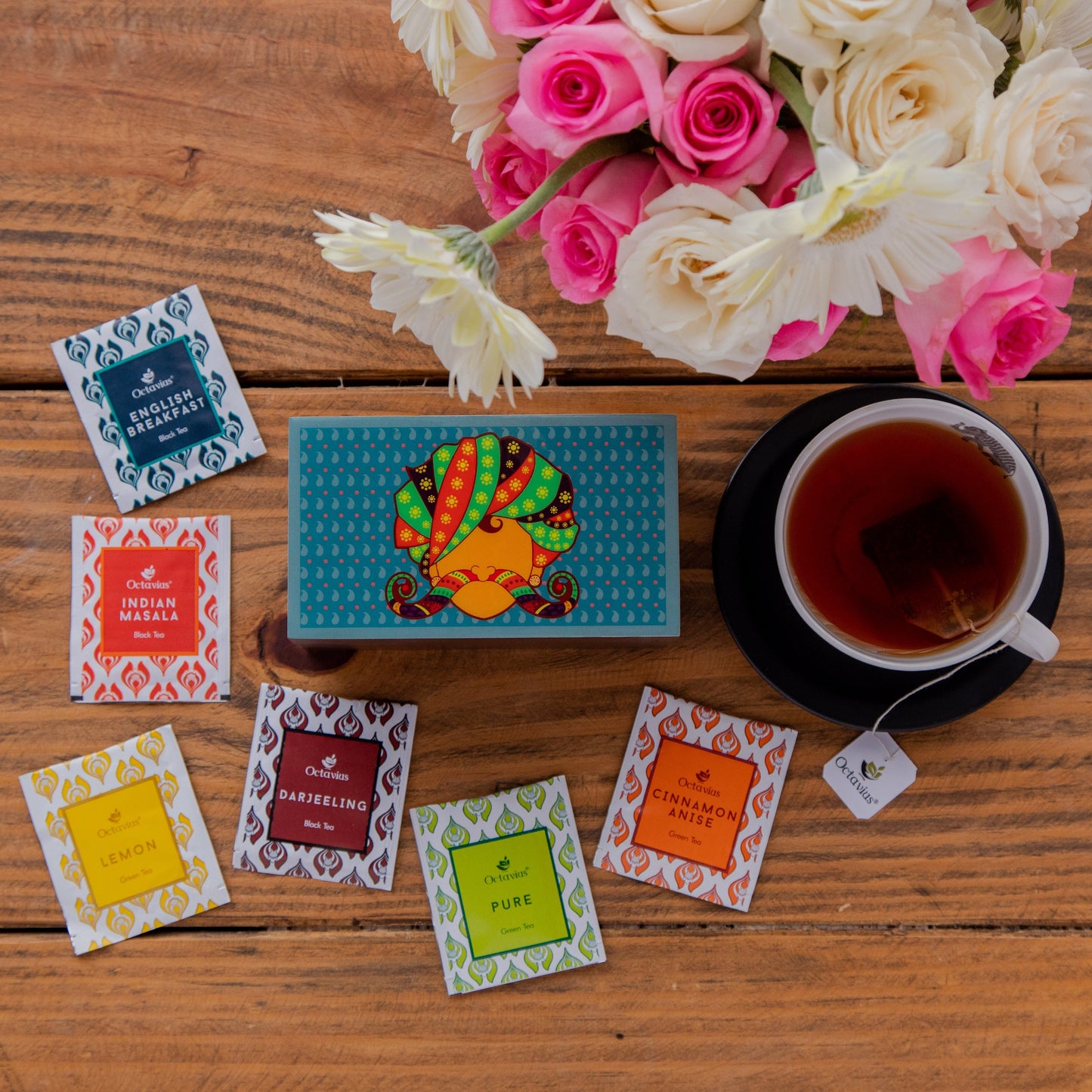 Assortment of Fine Teas- 30 Teabags in Desi print Wooden box 30teabags
