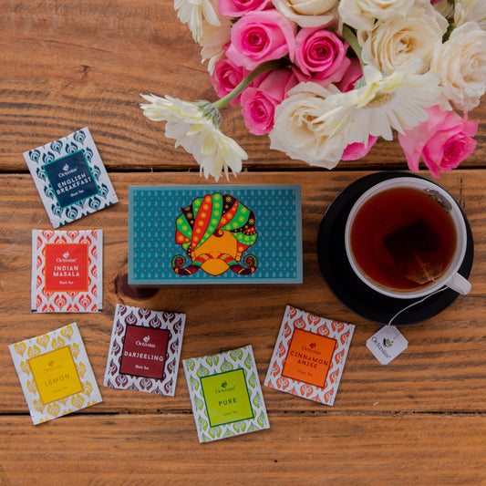 Assortment of Fine Teas- 30 Teabags in Desi print Wooden box 30teabags