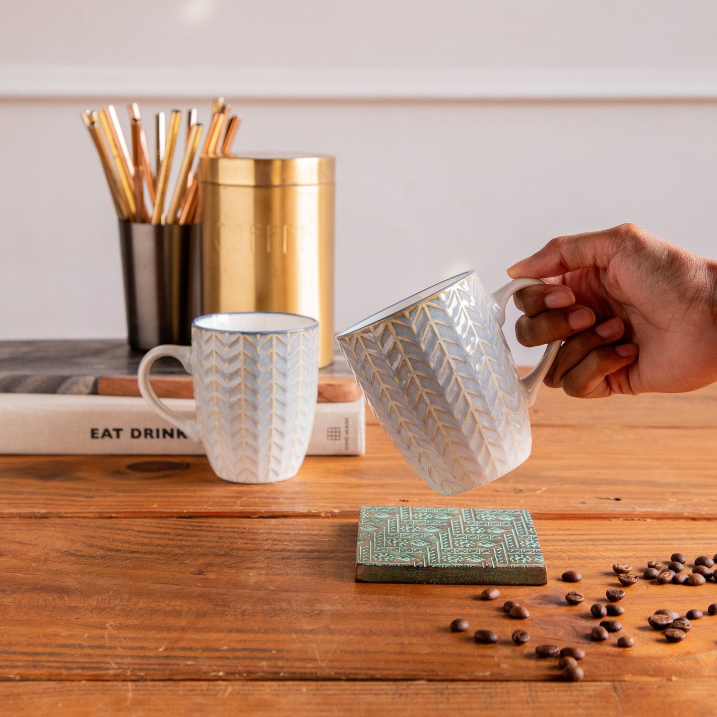 Luxe Weave Coffee Mug Ocean Mist (Set of 2) – 300 ml 300ml