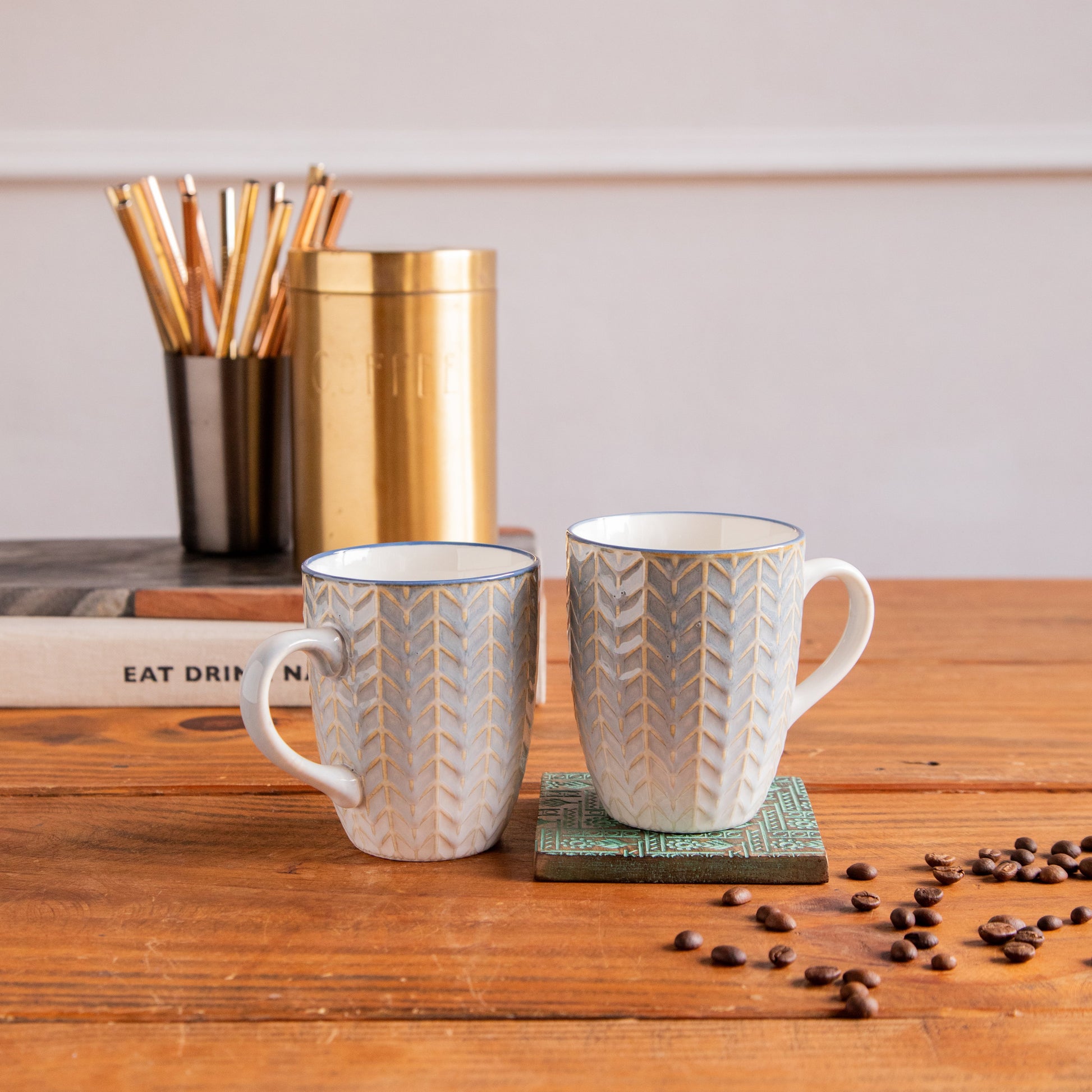 Luxe Weave Coffee Mug Ocean Mist (Set of 2) – 300 ml 300ml