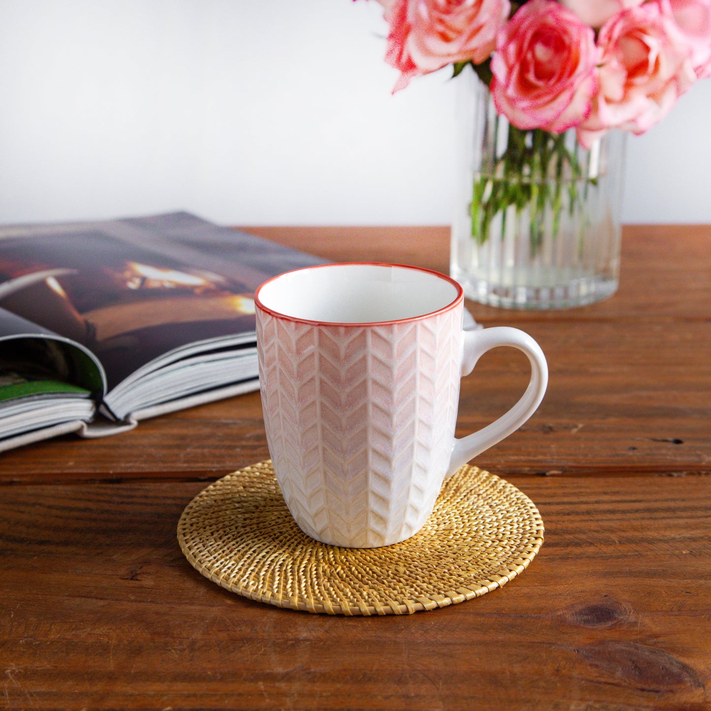 Luxe Weave Coffee Mug – Sunset Coral (Set of 2) – 300 ml 300ml