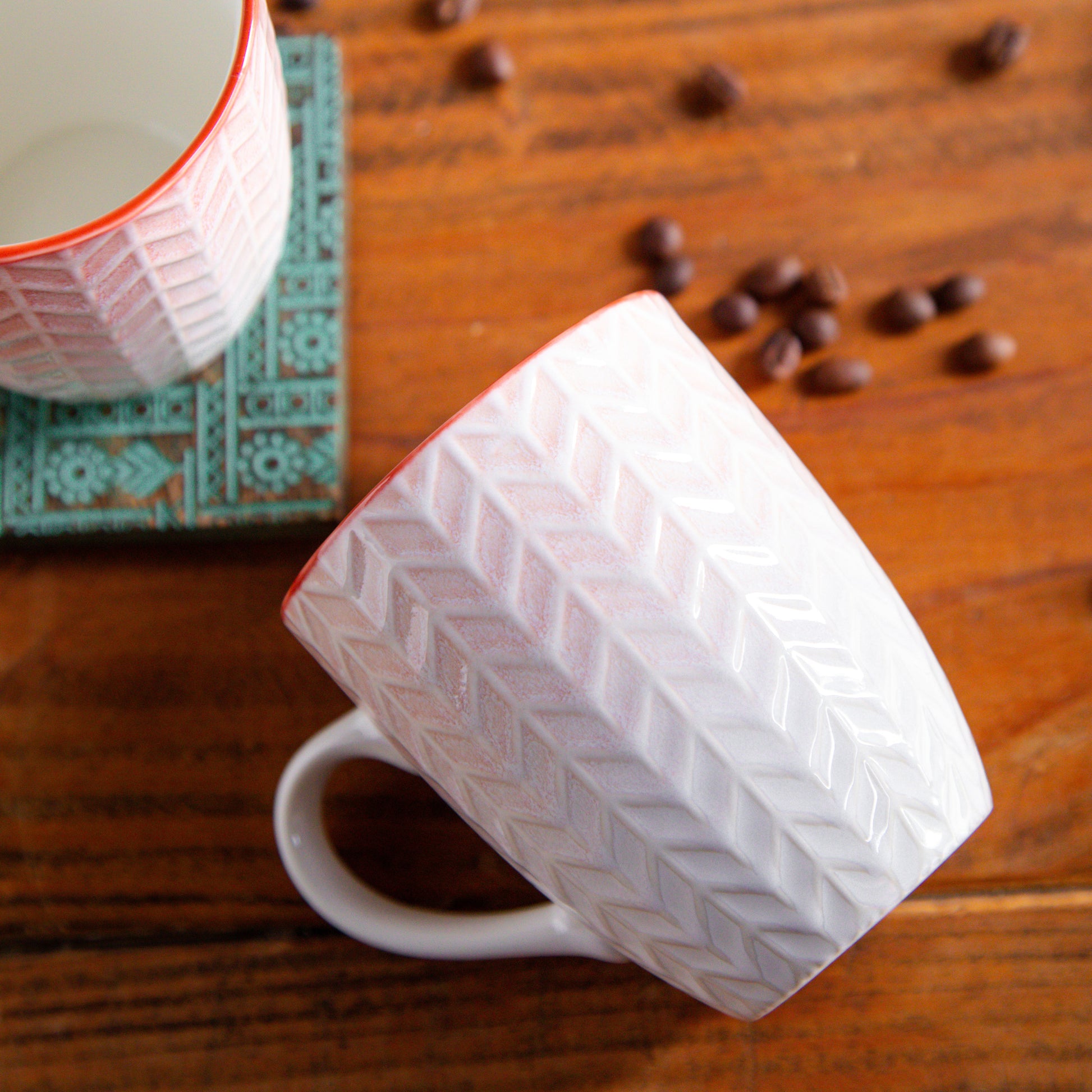 Luxe Weave Coffee Mug – Sunset Coral (Set of 2) – 300 ml 300ml