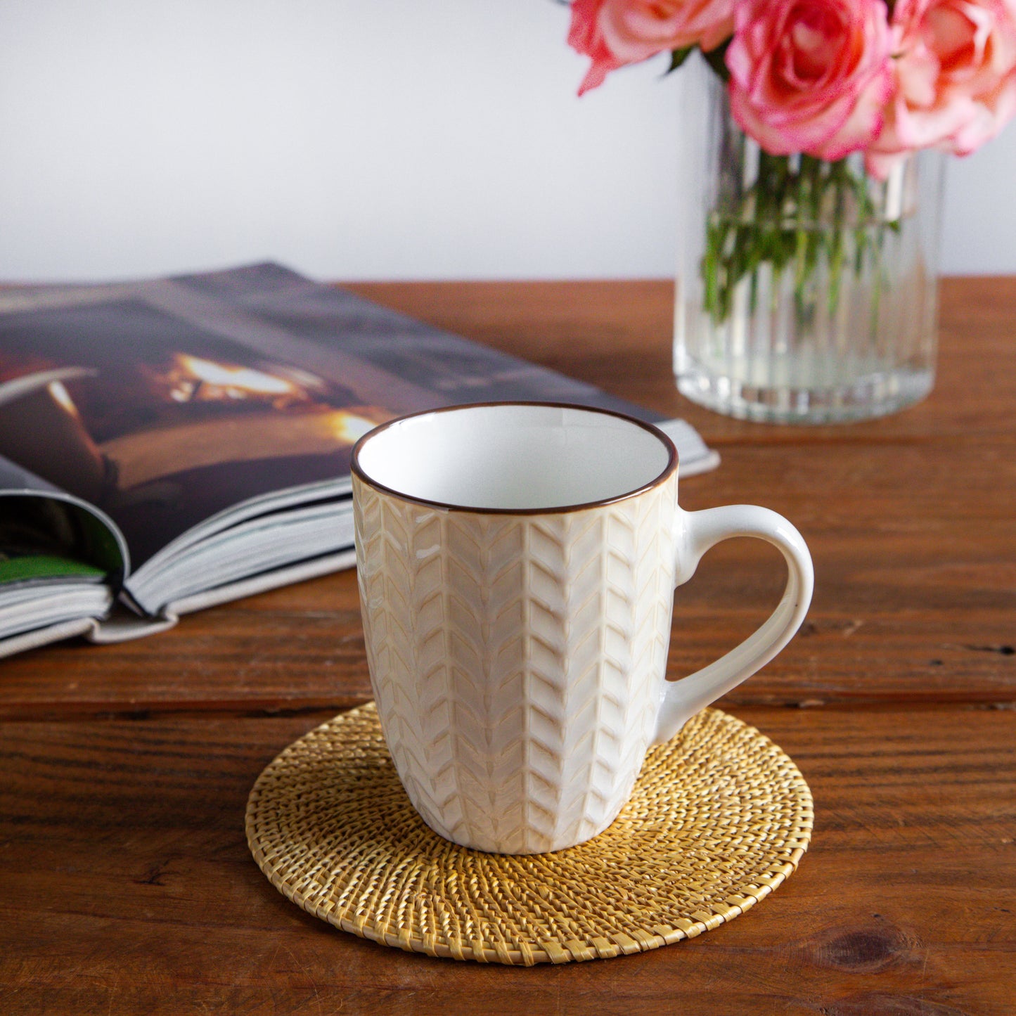 Luxe Weave Coffee Mug – Ivory Elegance (Set of 2) – 300 ml 300ml