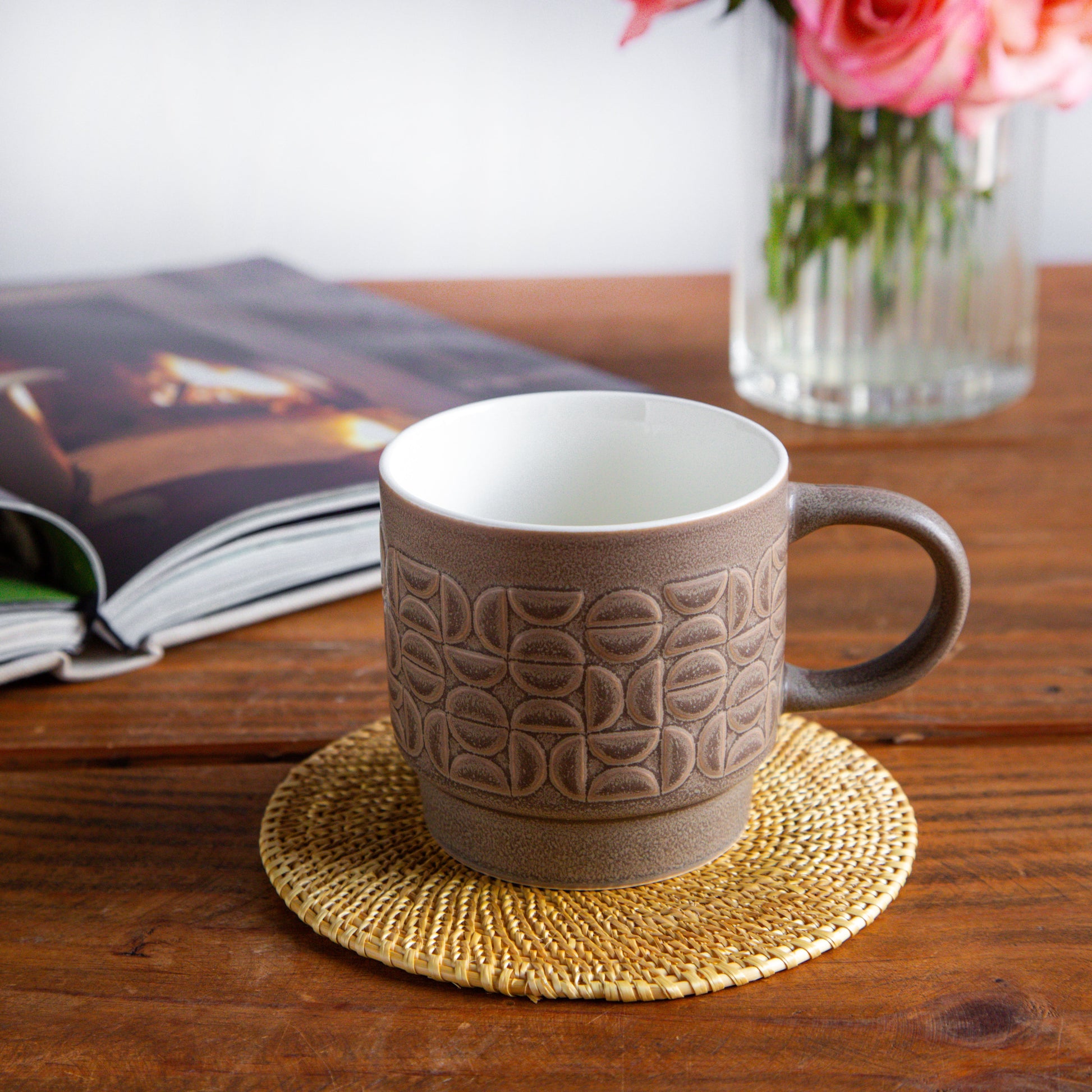 TerraCraft Collection Mocha Earth Ceramic Mug – 380 ml (Set of 2, Brown) 380ml