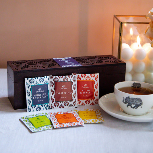 Assortment of Fine Teas- 60 Teabags in Leaf Cutting Wooden Box 60teabags