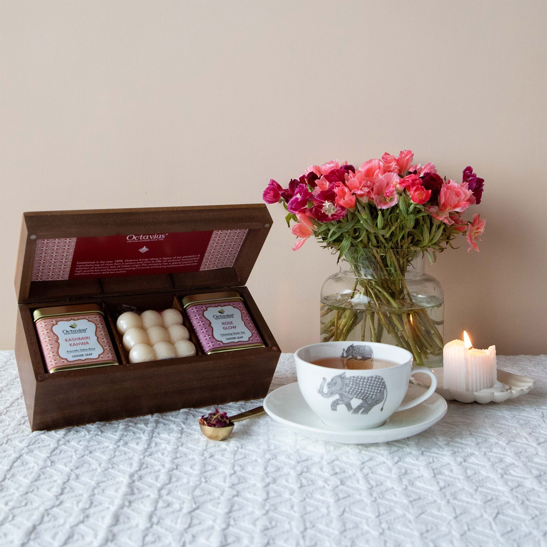 Ambrosial Tea Hamper (2 Wellness Teas & Organic Bubble candle) 1130g