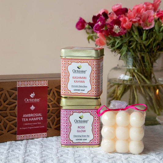 Ambrosial Tea Hamper (2 Wellness Teas & Organic Bubble candle) 1130g
