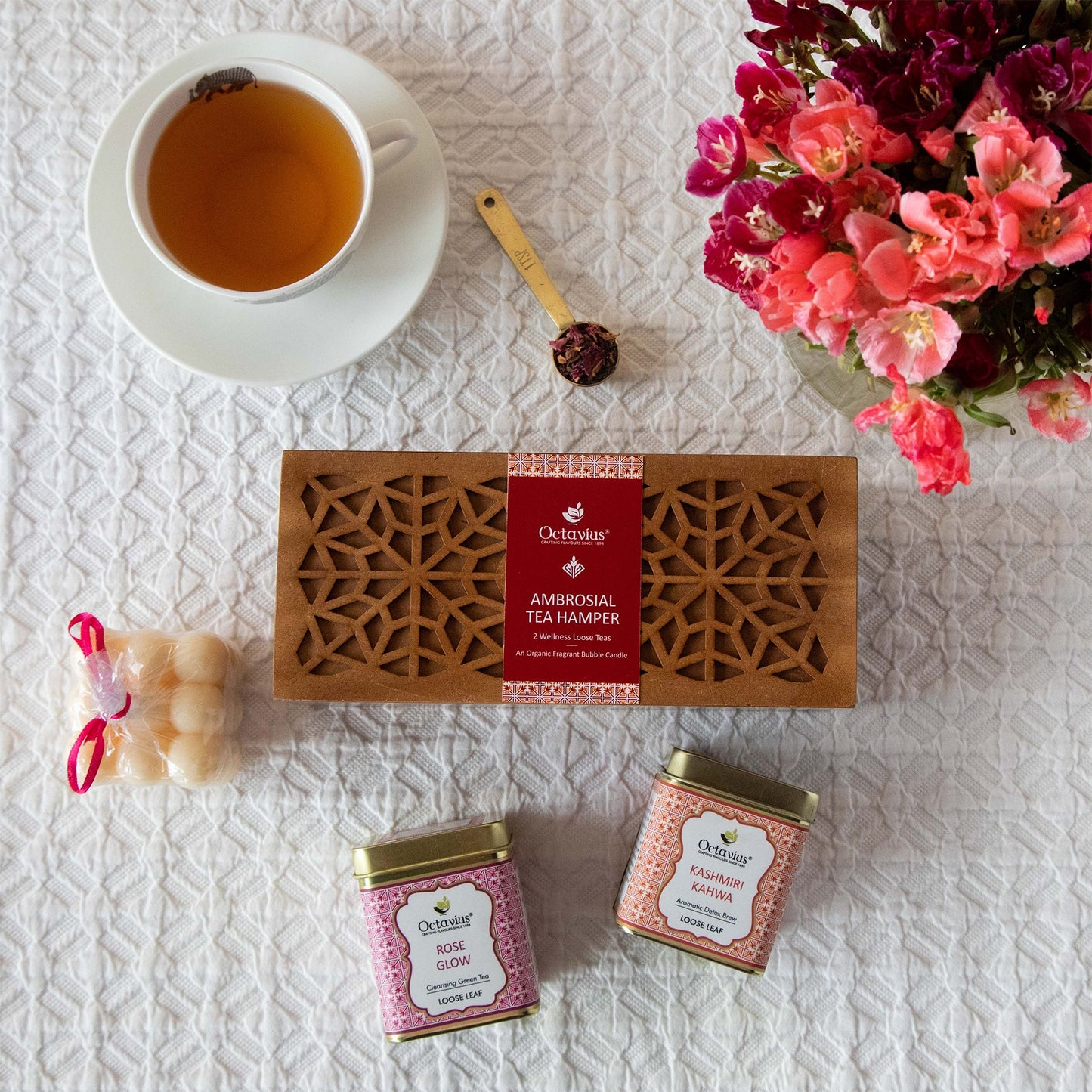 Ambrosial Tea Hamper (2 Wellness Teas & Organic Bubble candle) 1130g
