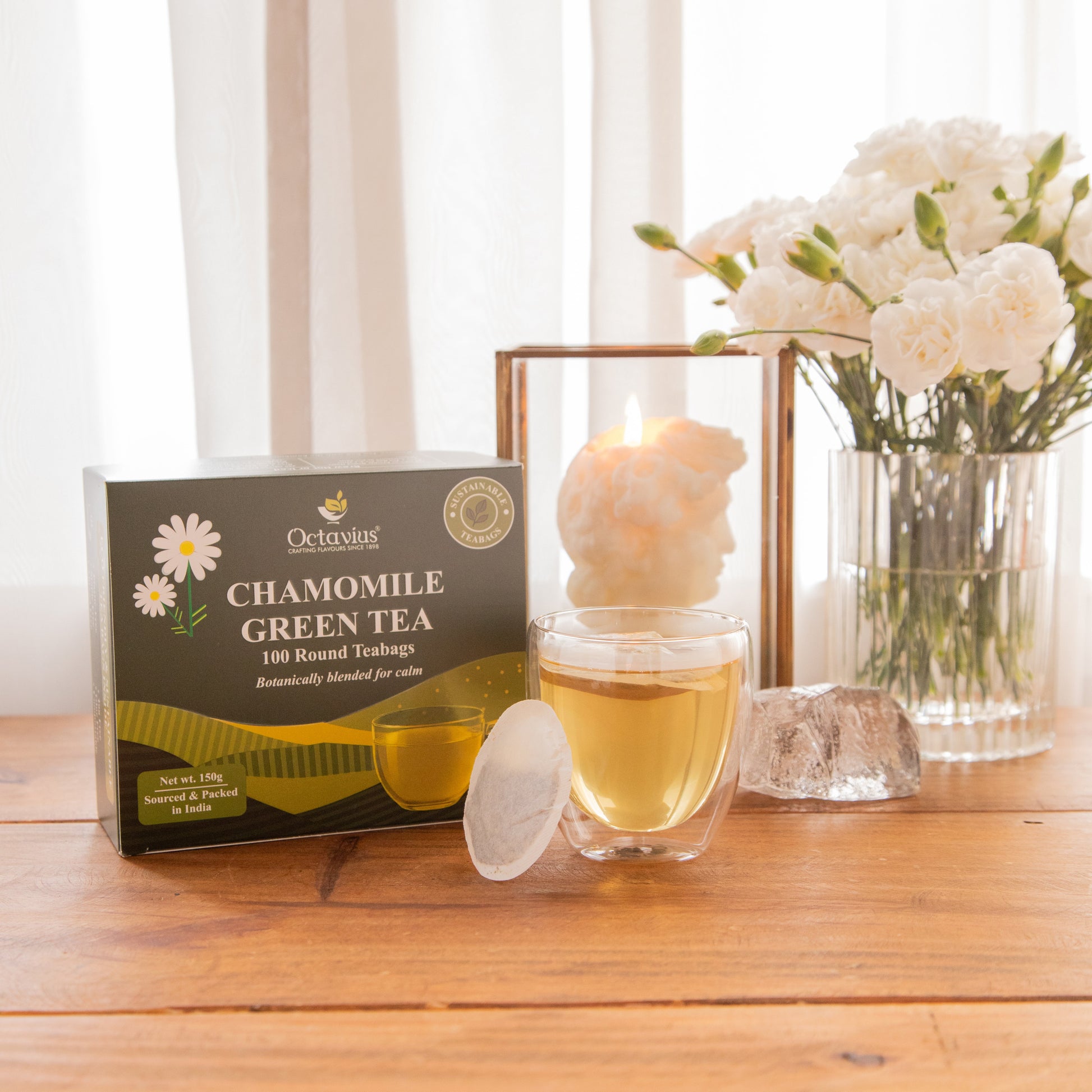 Octavius Chamomile Green Tea – 100 Round Teabags 150g