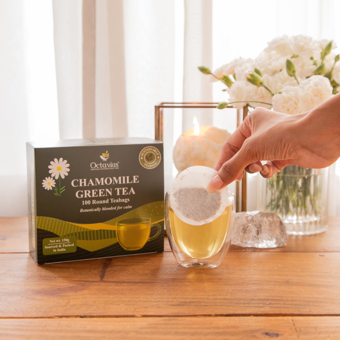 Octavius Chamomile Green Tea – 100 Round Teabags 150g
