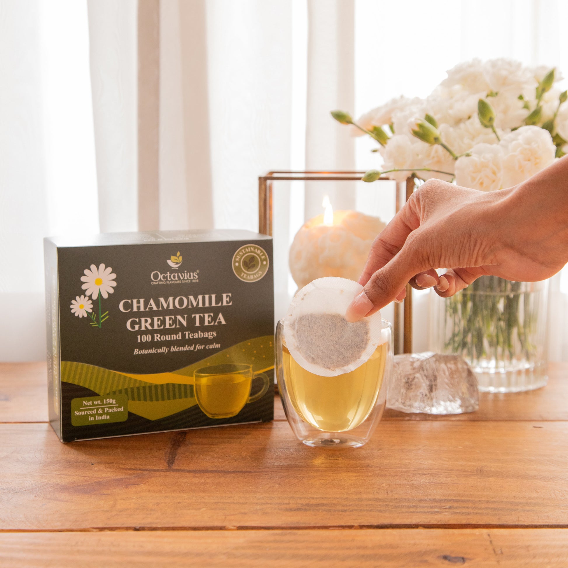 Octavius Chamomile Green Tea – 100 Round Teabags 150g