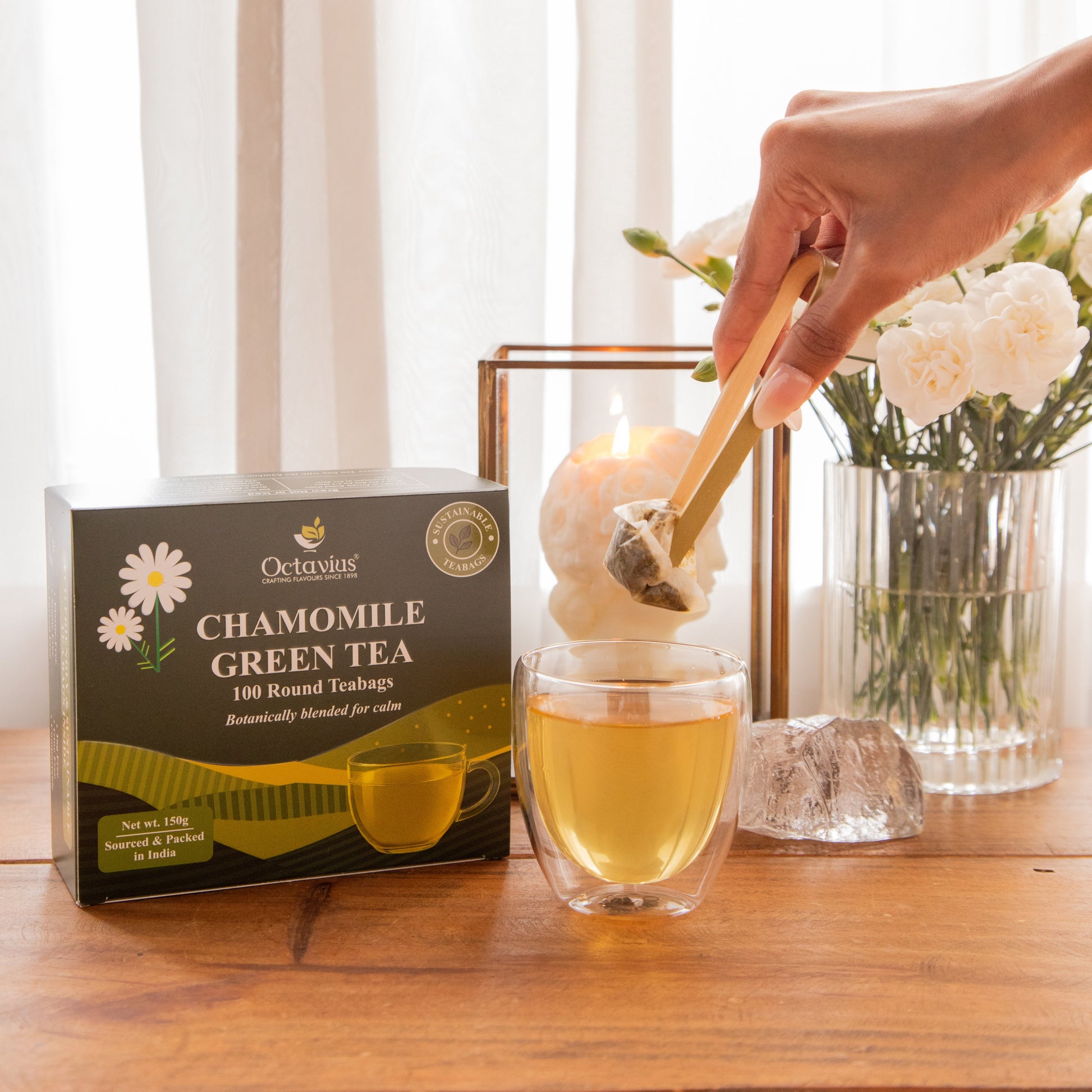 Octavius Chamomile Green Tea – 100 Round Teabags 150g