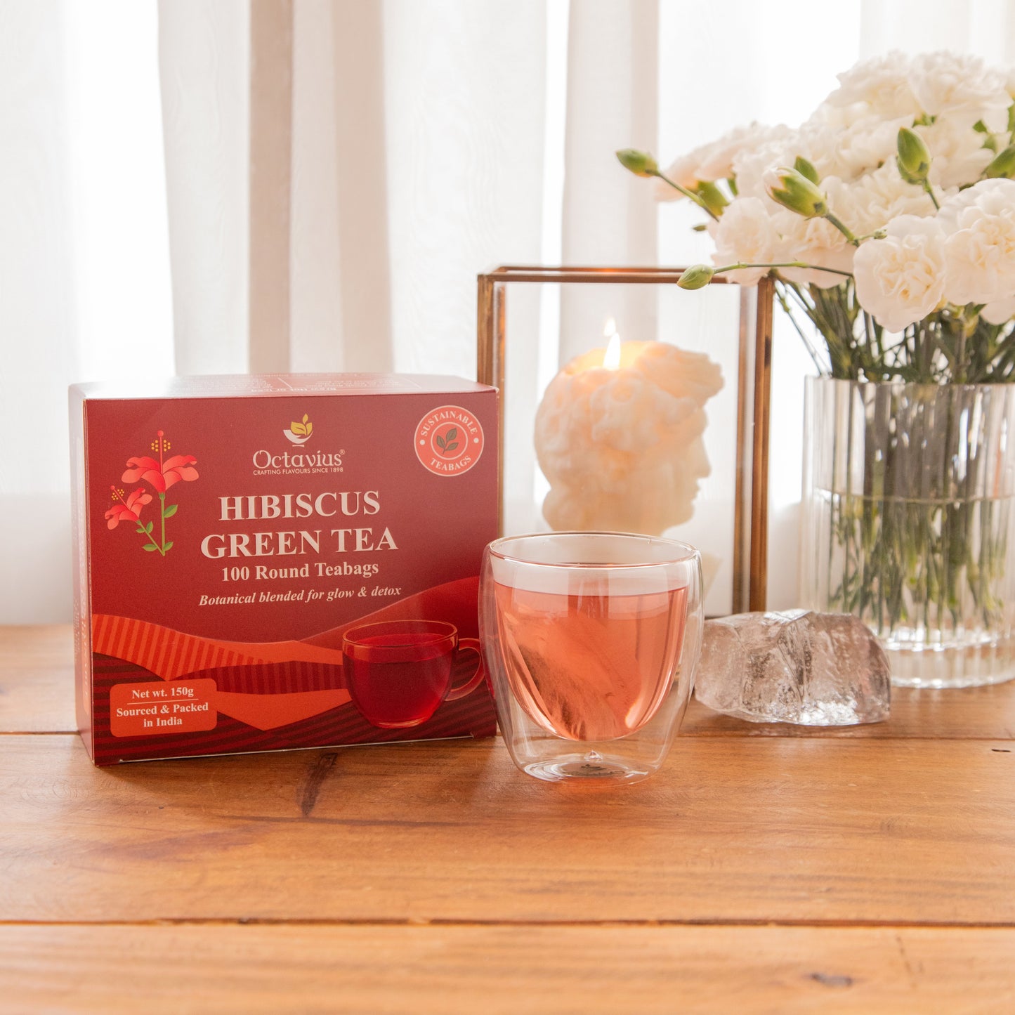 Octavius Hibiscus Green Tea – 100 Round Teabags 150g