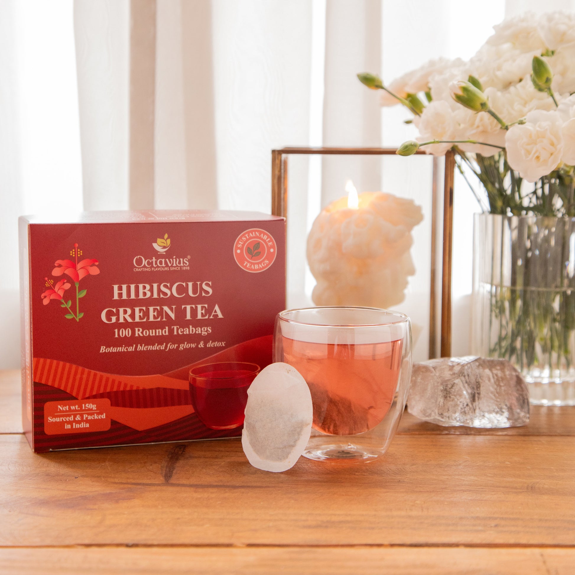 Octavius Hibiscus Green Tea – 100 Round Teabags 150g