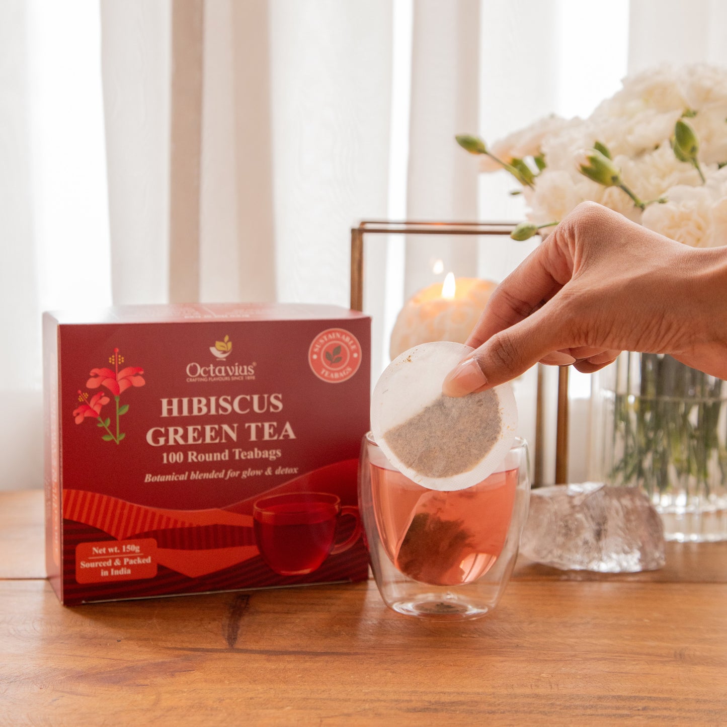 Octavius Hibiscus Green Tea – 100 Round Teabags 150g