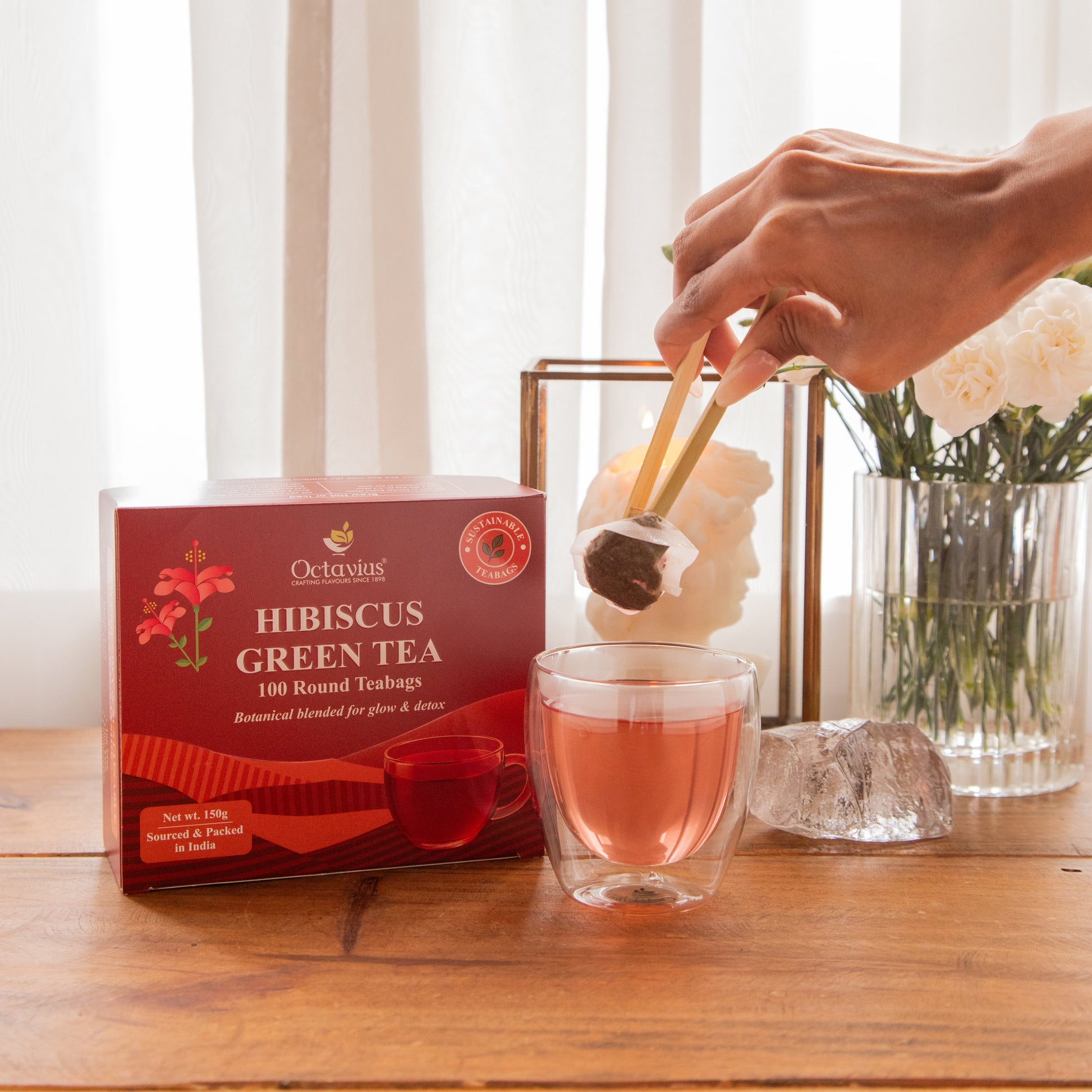 Octavius Hibiscus Green Tea – 100 Round Teabags 150g