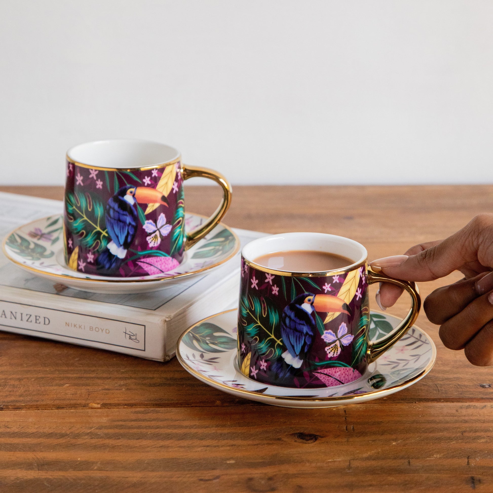 Golden Rainforest Tea Set (6 Cups & Saucers) – 200 ml Each 200ml