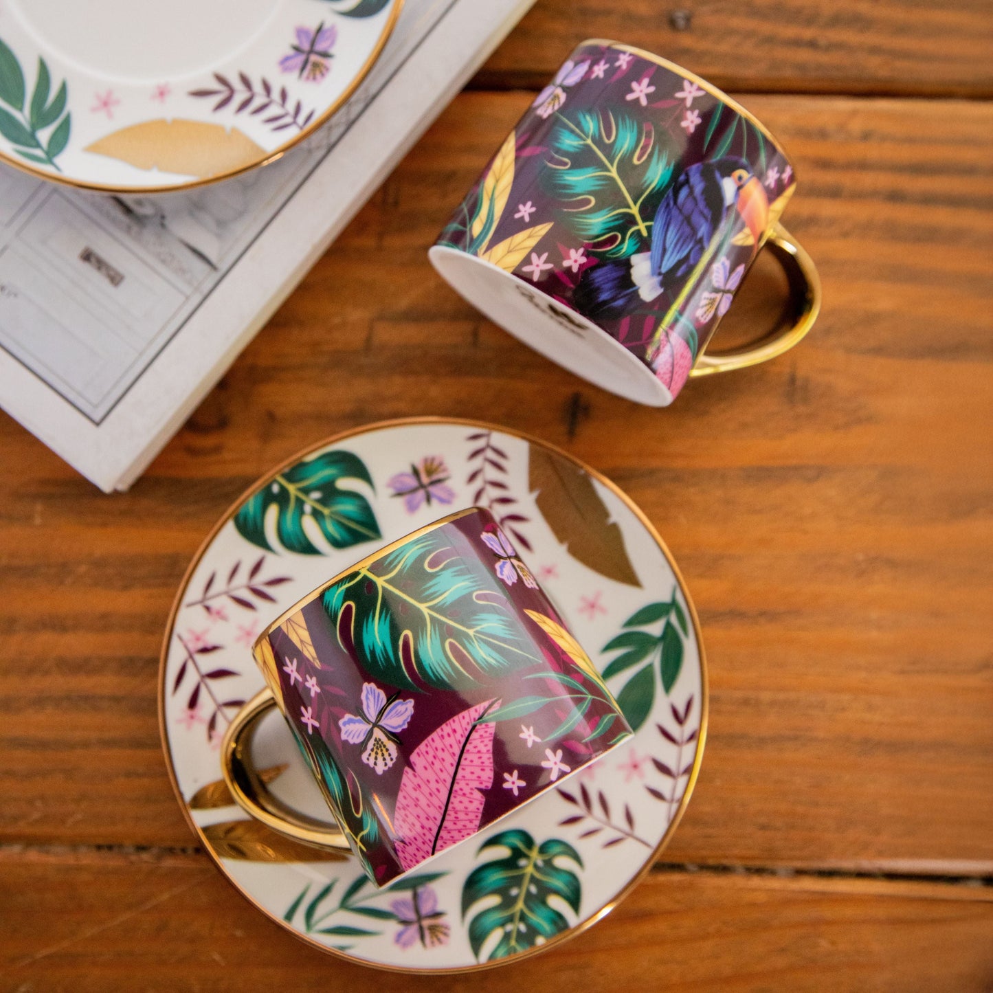 Golden Rainforest Tea Set (6 Cups & Saucers) – 200 ml Each 200ml