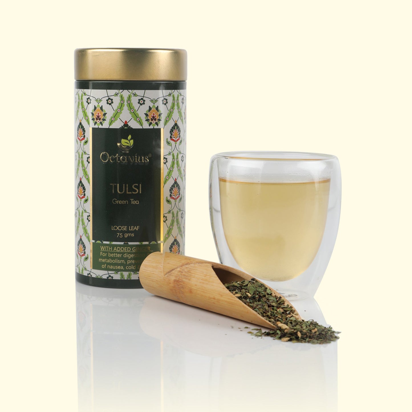 Tulsi Ginger Green Tea Loose Leaf - 75 Gms Tin Can 75g