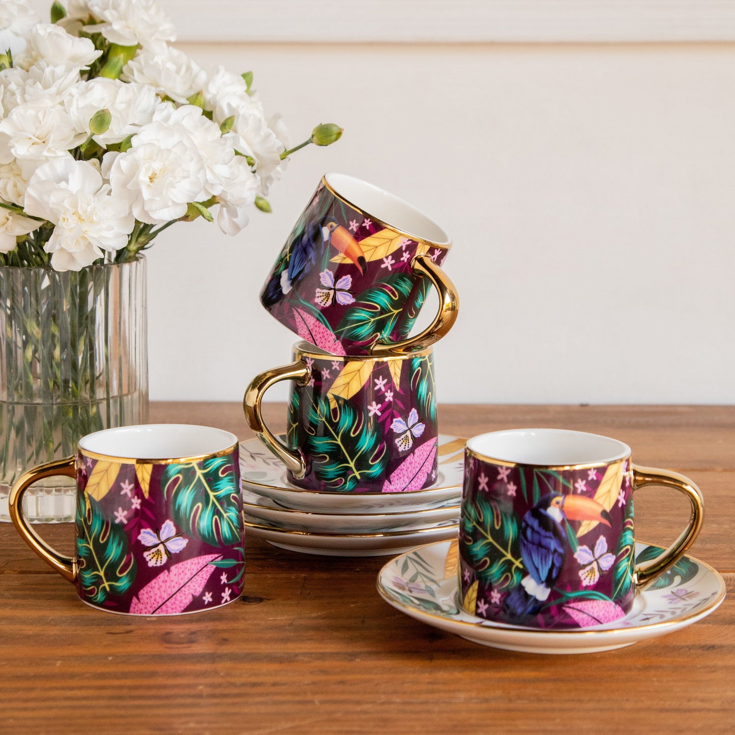 Golden Rainforest Tea Set (6 Cups & Saucers) – 200 ml Each 200ml