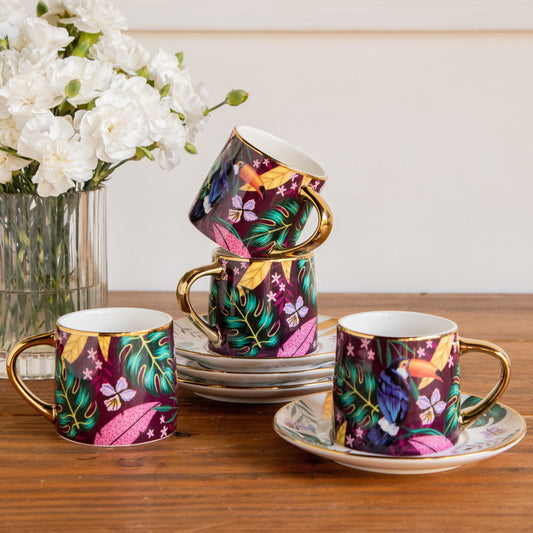 Golden Rainforest Tea Set (6 Cups & Saucers) – 200 ml Each 200ml