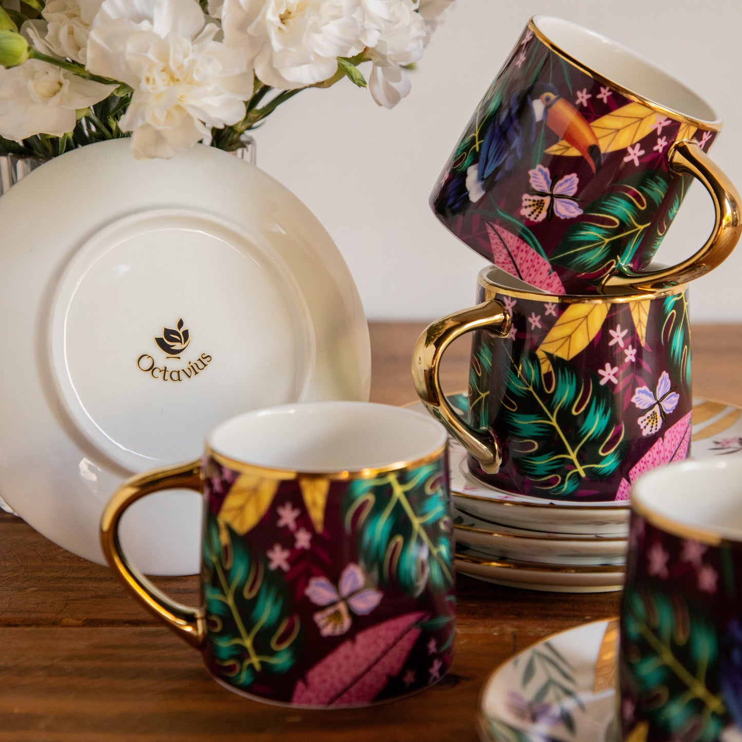 Golden Rainforest Tea Set (6 Cups & Saucers) – 200 ml Each 200ml