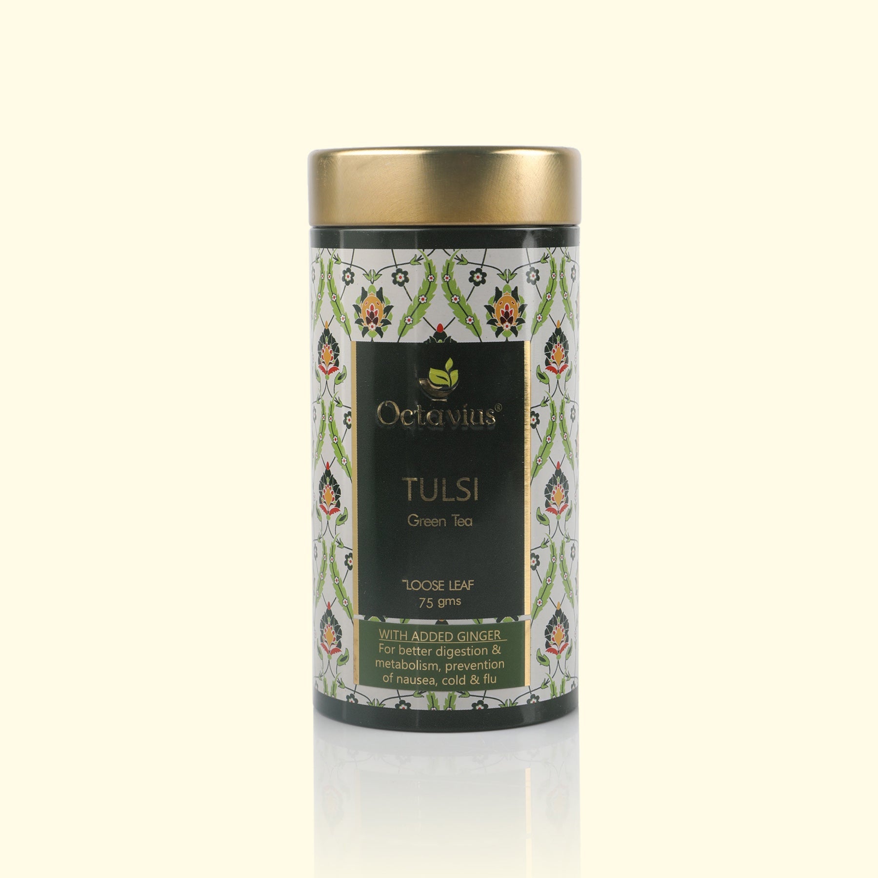 Tulsi Ginger Green Tea Loose Leaf - 75 Gms Tin Can 75g