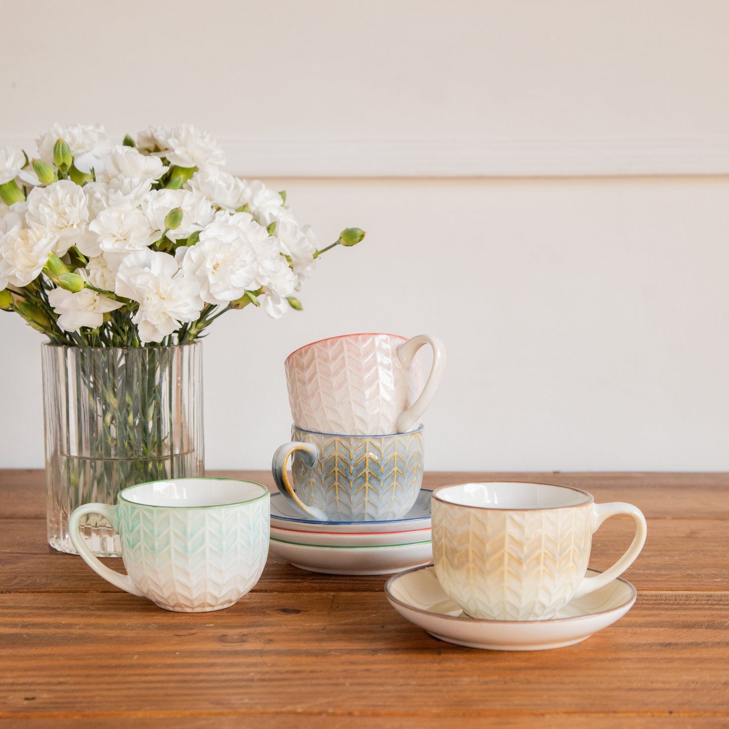 Chroma Charm Tea Set – Set of 4 Cups & Saucers (200 ml each) 200ml
