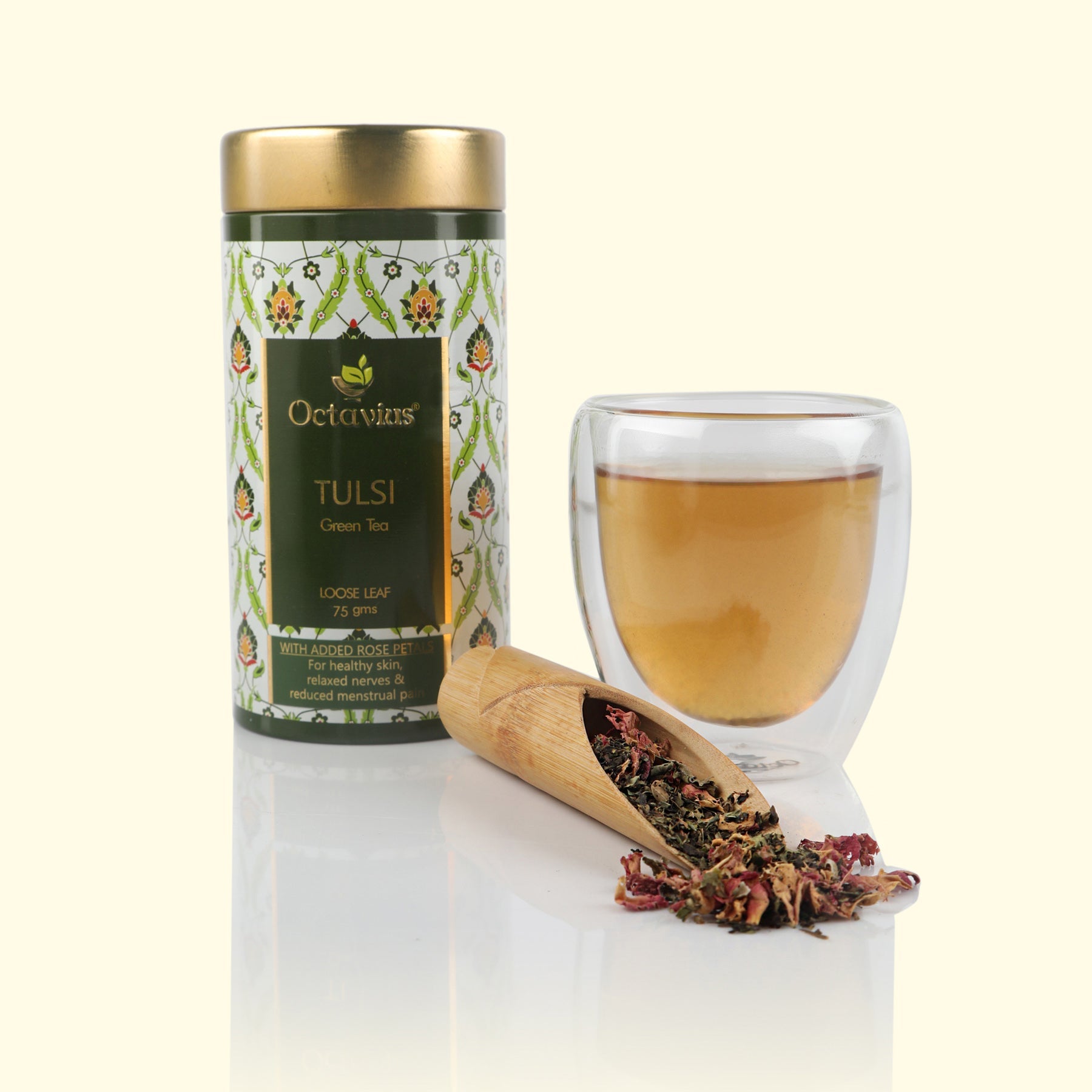 Tulsi Rose Chamomile Green Tea Loose Leaf - 75 Gms Tin Can 75g