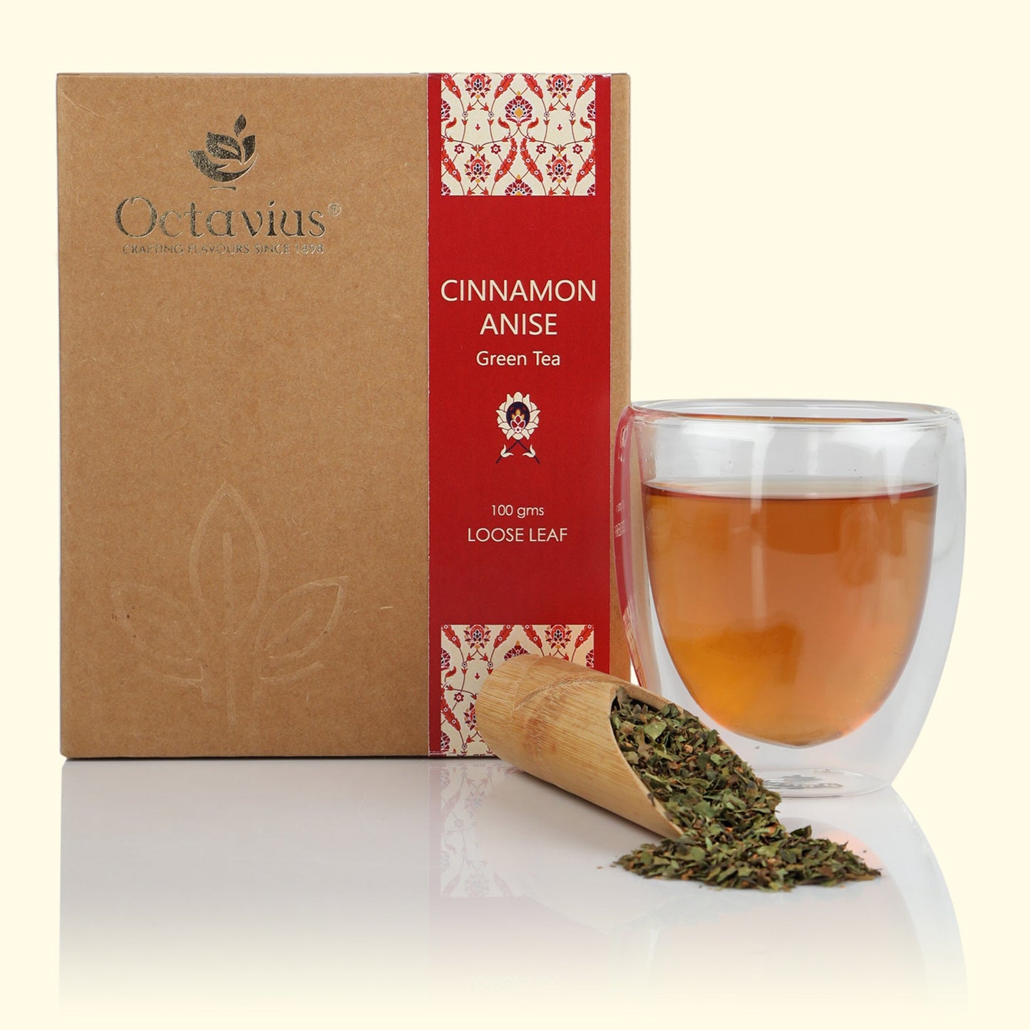 Cinnamon Anise Green Tea Loose Leaf in Kraft box - 100 Gms 100g