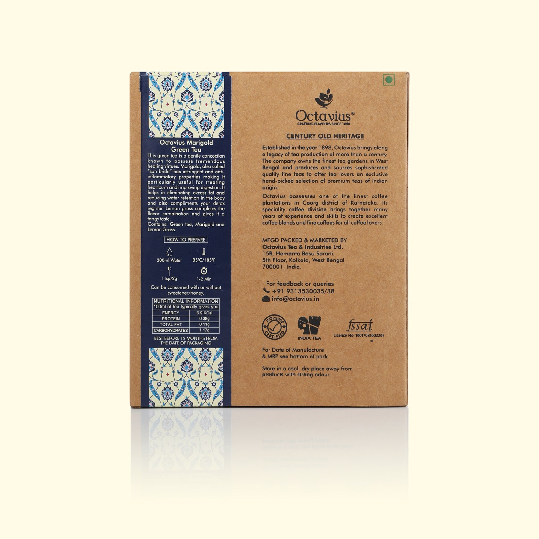 Marigold and Lemon Grass Green Tea Loose Leaf in Kraft Box - 100Gms 100g