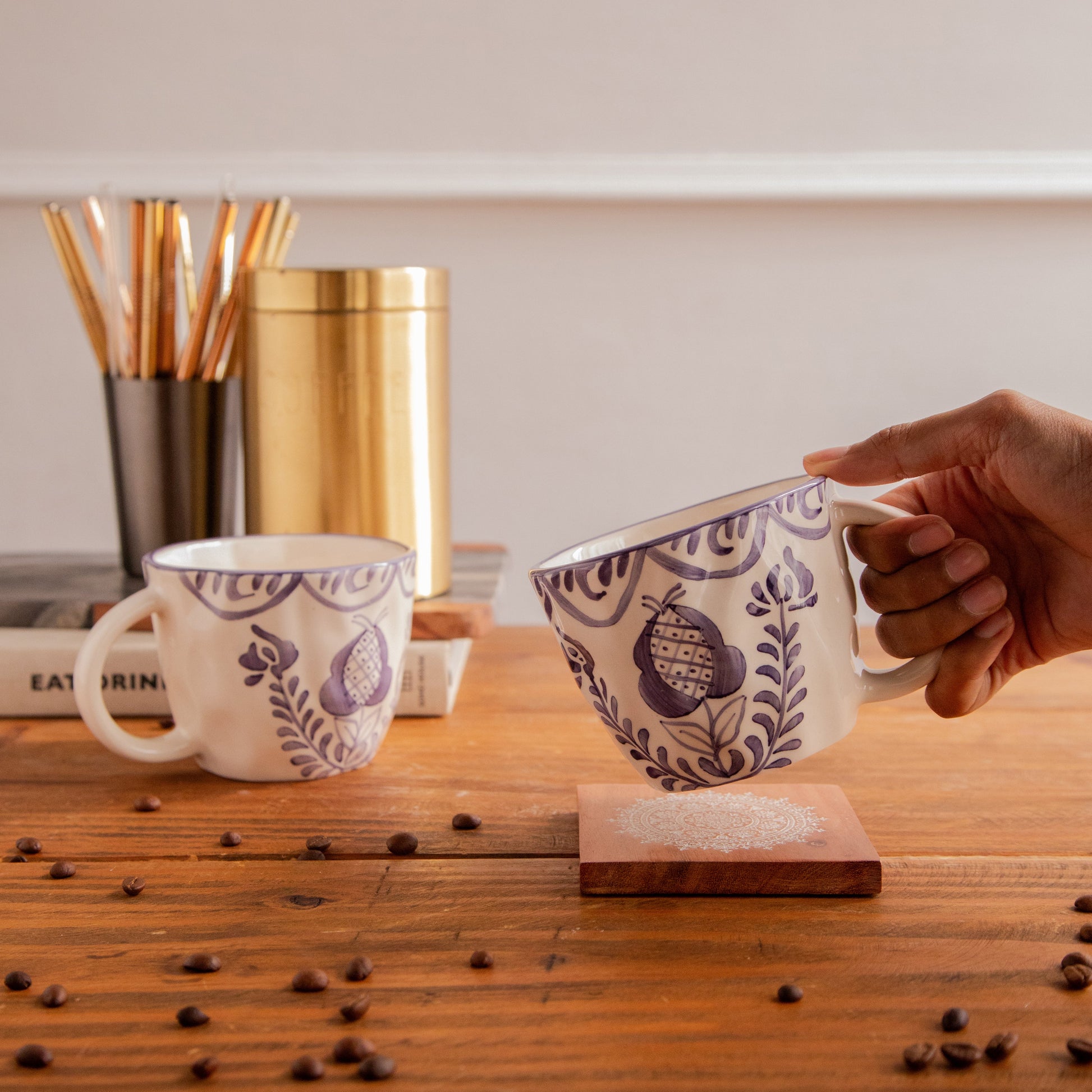 Indigo Bloom Hand-Painted Ceramic Mug (450 ml) 450ml