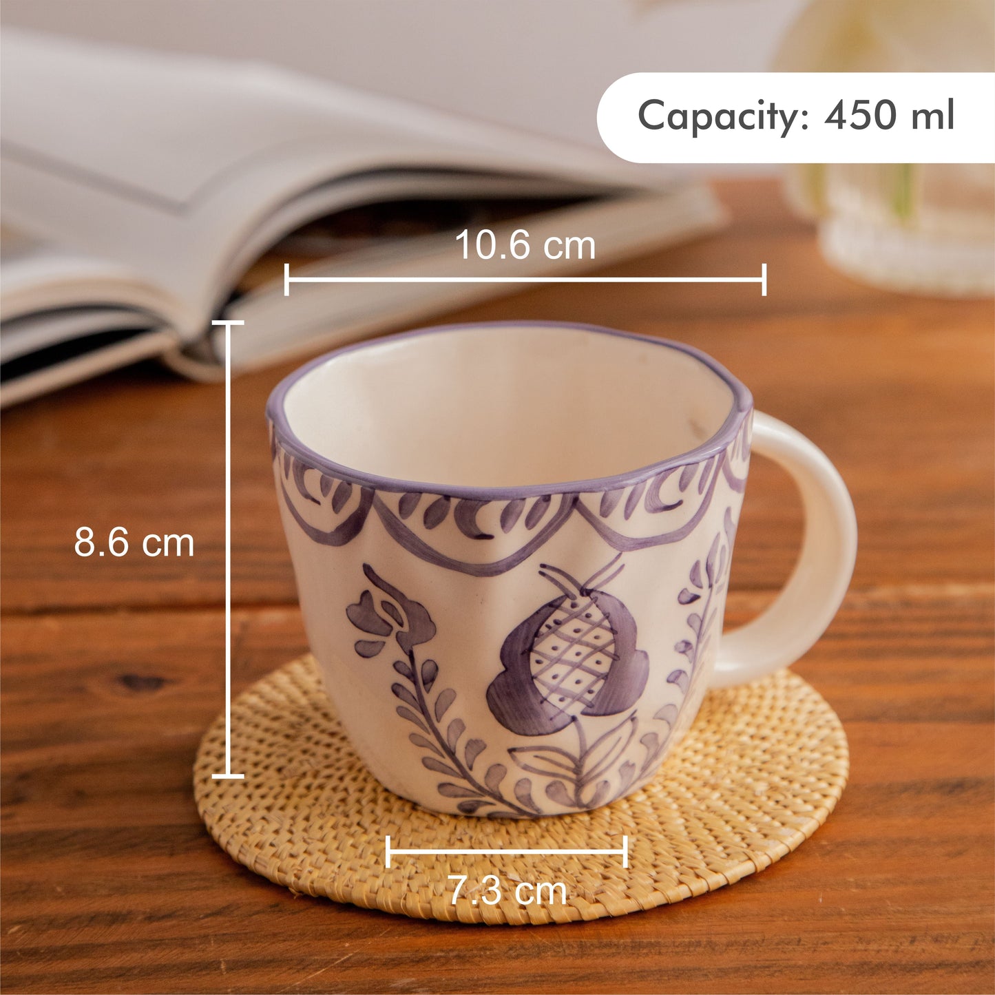 Indigo Bloom Hand-Painted Ceramic Mug (450 ml) 450ml