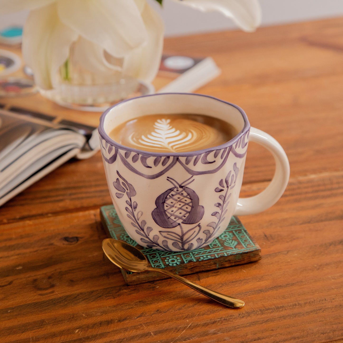 Indigo Bloom Hand-Painted Ceramic Mug (450 ml) 450ml