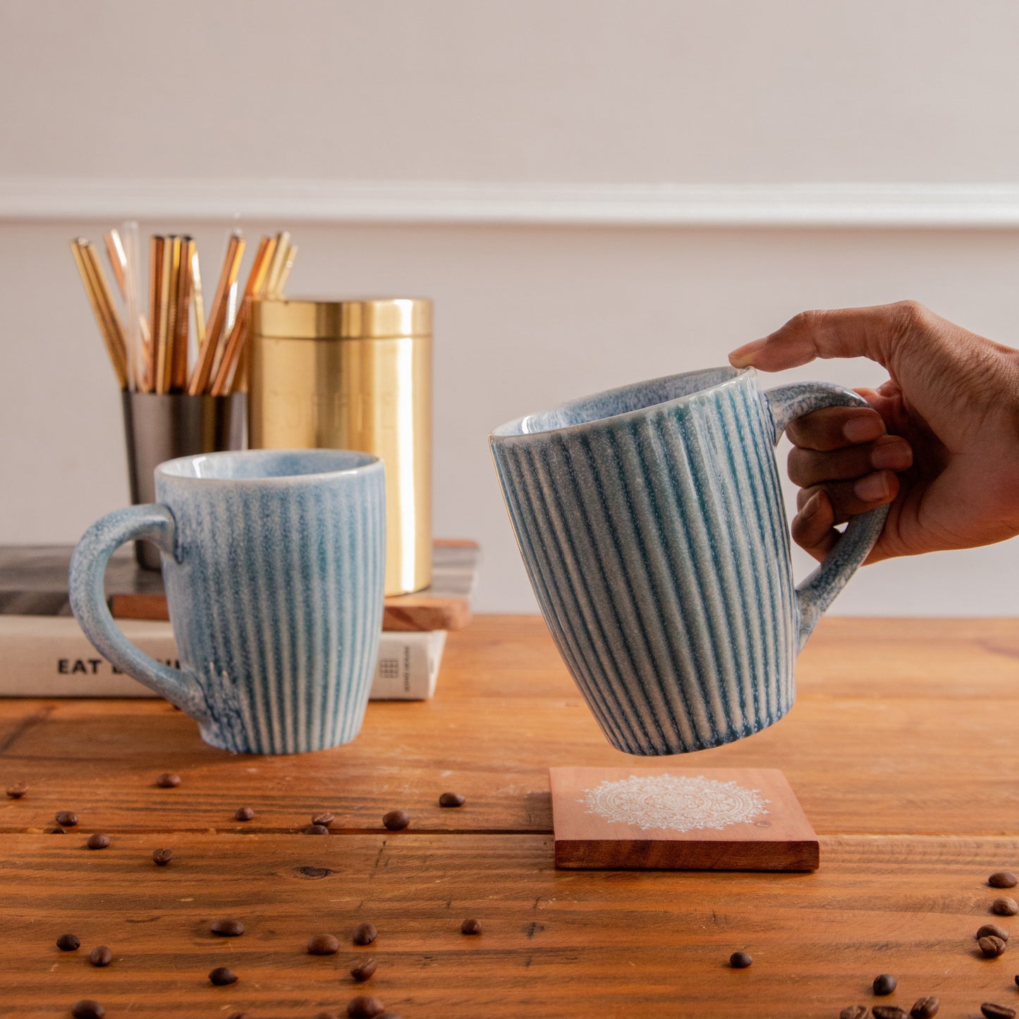 Coastal Ripple Hand-Painted Ceramic Mug – 650 ml 650ml
