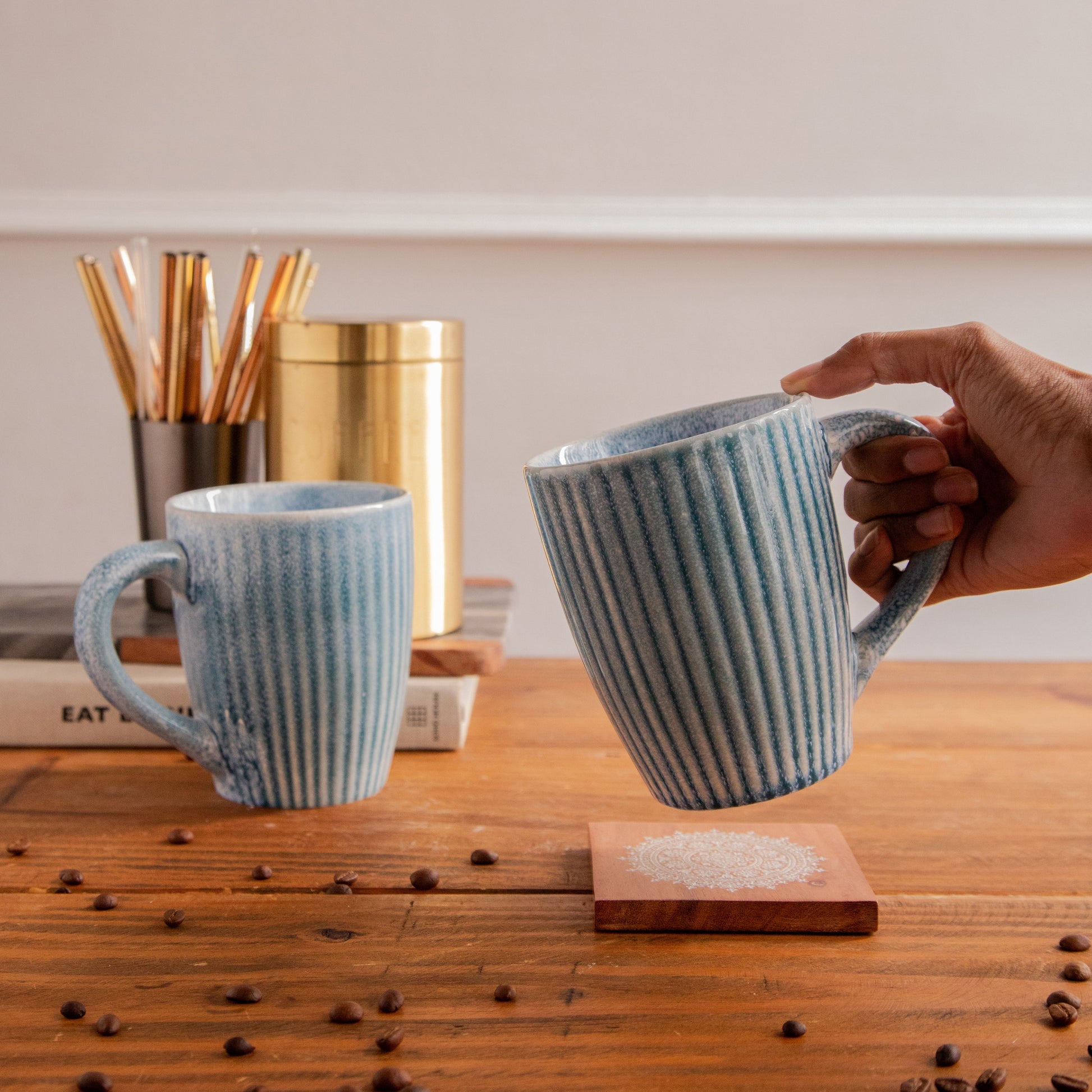 Coastal Ripple Hand-Painted Ceramic Mug – 650 ml 650ml